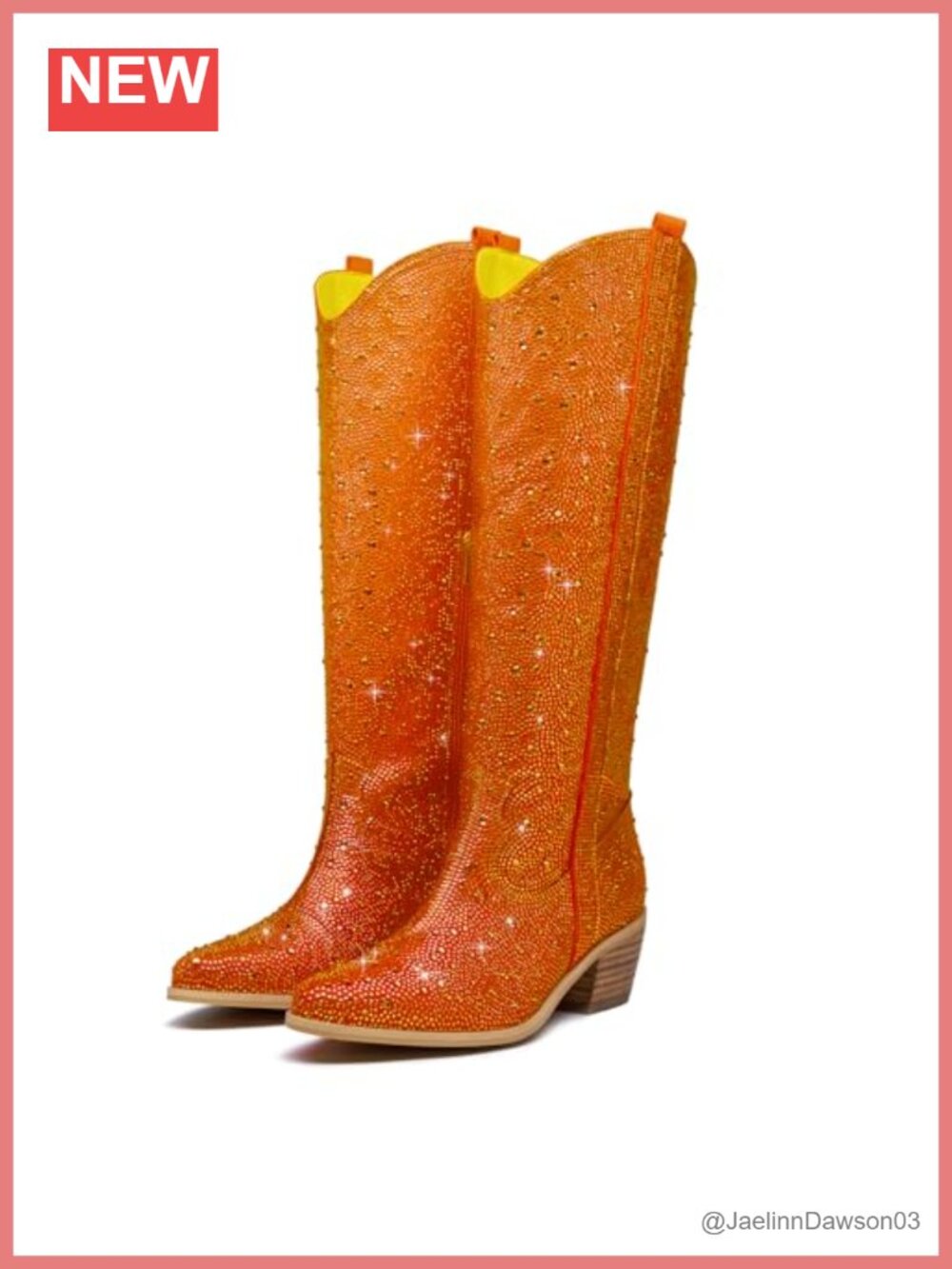 RKQ Women's Sparkly Rhinestone Western Cowboy Boots Chunky Heel Knee High
